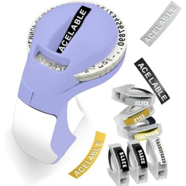 Imagem de ACETONER Máquina de fazer etiquetas de gravação em relevo com fitas, escritor de etiquetas em relevo retrô portátil, mini gravador de etiquetas com 6 rolos de fitas de etiqueta em relevo para casa