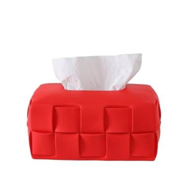Imagem de Caixa de lenços Tissue Box Ceramic Square Woven Texture Home Living Room Desktop Organizer(Red)