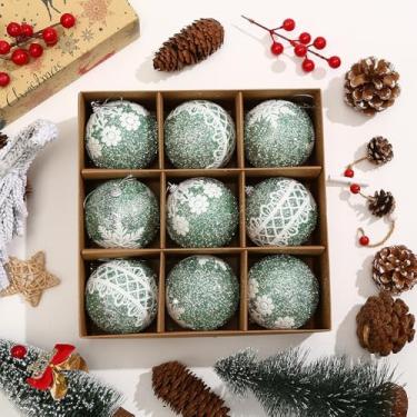 Imagem de Bolas de Natal, 9 peças, 8 cm, bolas de Natal, champanhe, pingente de decoração de árvore de presente para decoração de guirlanda de Natal (verde claro)