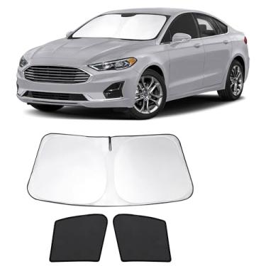Imagem de Fannyc 3 peças de persianas de janela de carro pára-brisa frontal sombra de janela dobrável ajuste personalizado para Fo-rd Fusion 2013-2021 acessórios persianas de carro para janelas dianteiras raios