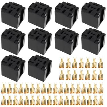 Imagem de eMagTech 10 peças de conector de relé de 5 pinos para carro com terminais de 6,3 mm 12 V 30 A para alarmes de carro, partida remota, faróis ocultos