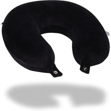 Imagem de Travesseiro De Pescoço Em U Para Viagem Veludo Poliéster Macio E Confortável Preto (Preto)