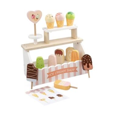 Imagem de Dynwave Conjunto de Sorvete de Madeira, Brinquedo Educativo Realista com Suporte de Exibição, Conjunto de Brinquedos de Comida para Brincar de Faz de Conta