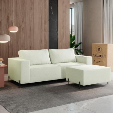 Imagem de Sofá 3 Lugares Sense Moderno Bouclê Com Puff Balaqui Decor Cor:bege Bege