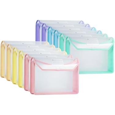 Imagem de WORPSON Pasta de arquivo expansível de plástico, envelopes transparentes, tamanho A4, pastas para documentos com fecho de pressão, sem divisórias, grande capacidade (12, cores mistas)