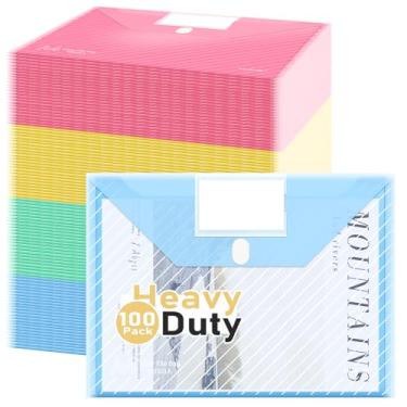 Imagem de WORPSON Pacote com 100, pastas de arquivos de envelopes de plástico, pasta de documentos resistentes para carta e tamanho A4, suporte de documentos transparente com bolsos de etiqueta para escola