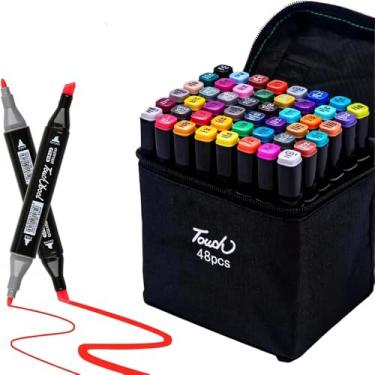 Imagem de Estojo 48 Canetinhas Ponta Dupla – Kit Marcadores Touch Permanente para Colorir, Bobby Goods, Desenho Profissional e Escolar Linha Premium (48)