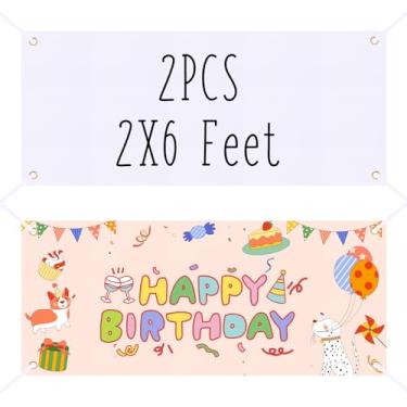 Imagem de 2 peças de banner grande de sublimação em branco de 6 x 1,8 m para decorar vinil, pano Oxford de poliéster branco, placa de faixa DIY com cordas para pendurar, impressão por transferência de calor