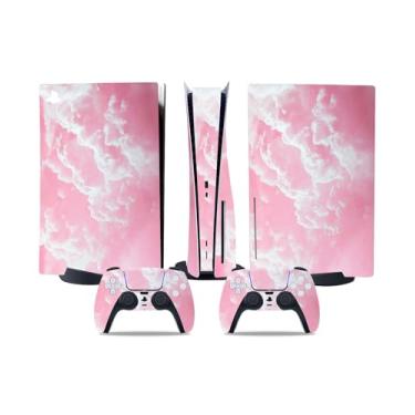 Imagem de Adesivo de película para disco PS5, capa protetora de vinil para console de jogos e controle sem fio (nuvem rosa)