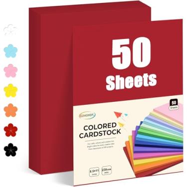 Imagem de GOHOHOF 50 folhas de cartolina vermelha 21 x 28 cm, papel para impressora, 38,6 kg/230 gsm, papel cartolina para impressora, desenho, etiquetas de presente, convites