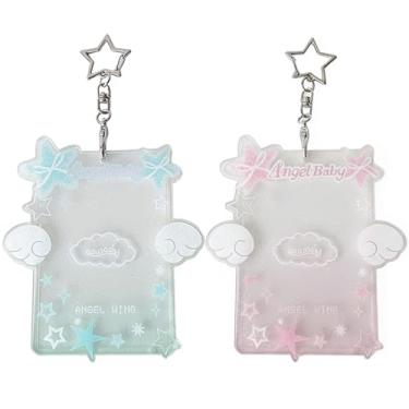 Imagem de Porta-cartões fotográficos em forma de estrela com 2 peças – Capa protetora de acrílico transparente para identidade, ônibus, cartão de estudante