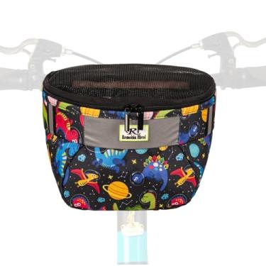 Imagem de Remobia Hicol Cesta de bicicleta infantil, bolsa durável para bicicleta e scooter, bolsa de guidão de bicicleta de tecido impermeável para meninos, meninas, crianças pequenas com aba de malha com