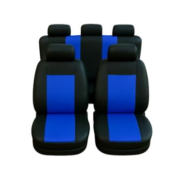 Imagem de Capa de Banco Carro Universal Impermeável Couro e Pluma Compatível capa para banco de carro, capa banco carro(PRETA E AZUL)