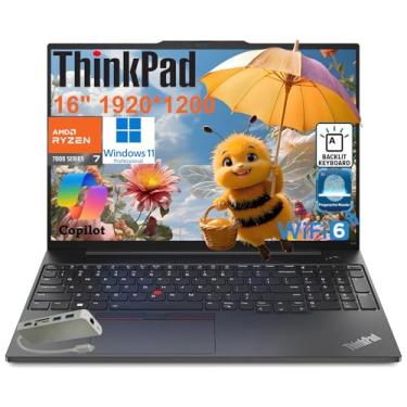 Imagem de Lenovo Laptop empresarial ThinkPad E16 Gen 2, AMD 8-Core Ryzen 7 7735HS (Beat i7-1355U), 32 GB DDR5 RAM, SSD PCIe de 1 TB, FHD + de 16 polegadas, WiFi 6E, KB retroiluminado, leitor de impressão
