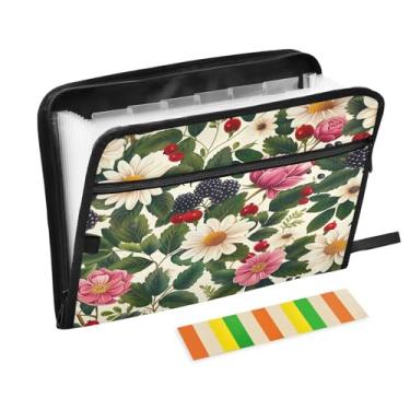Imagem de Wassud Acordeão de padrão floral retrô organizador de arquivos de papel A4 pastas de papel organizador de documentos com etiquetas pasta de arquivo expansível 13 bolsos