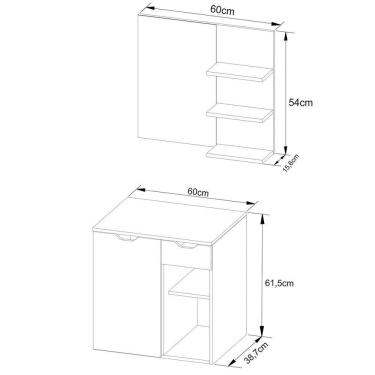 Imagem de Kit Gabinete E Espelheira De Banheiro 60 Cm Cuba Romana Mármore Branco
