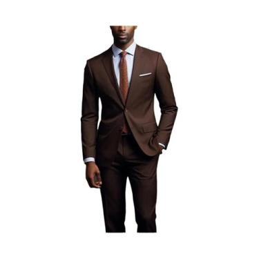 Imagem de Terno Masculino Slim Fit Marrom Escuro 2 Peças Formal Com Lapela Notch
