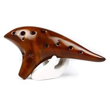 Imagem de WYNSJDBB ocarina 12 buracos ocarina marrom alto C chave ocarina 12 buracos queima instrumento musical clássico brilhante esmalte ocarina sopro madeira adultos crianças iniciantes