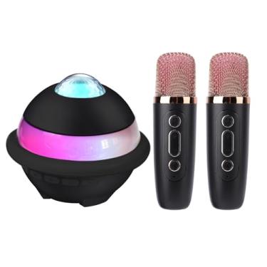 Imagem de Alomejor Máquina de karaokê, Conjunto de Alto-falante Sem Fio Portátil Com 2 Microfones Sem Fio e Luzes RGB para Festa Em Casa Ao Ar Livre (Preto)