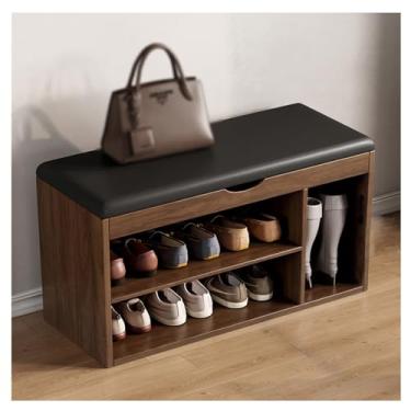 Imagem de Armários para sapatos com prateleiras para sapatos Banco de armazenamento, banco sapatos com almofada assento acolchoada, corredor, sapateira, armário, para entrada, sala estar, quarto(Brown)