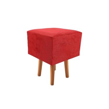 Imagem de Banquetas Quadrada Pé Removível Modelo Retangular Tecido de Sued Escrivaninha Puff Banquinho (Pé Rústico Vermelho)