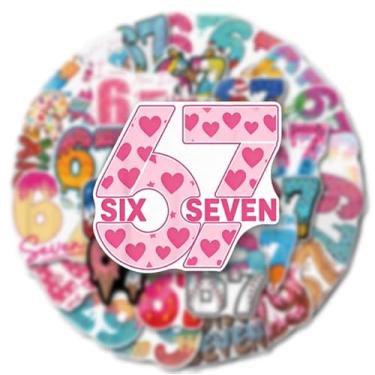 Imagem de Seis sete adesivos 50 peças - adesivos engraçados 6 7 meme decalques de vinil à prova d'água para adultos e adolescentes | 6-7 itens decorações para escola, telefone, laptop, garrafa de água, carro