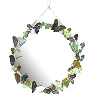 Imagem de Espelho decorativo de parede suspenso, espelho decorativo de parede 56 cm × 70 cm, espelho de parede redondo, espelho suspenso com borboleta decorativo, espelho decorativo para quarto e banheiro (cor