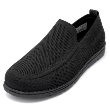 Imagem de 1TAZERO Sapatos masculinos de largura larga com palmilhas de suporte de arco, mocassim casual leve para idosos e pés largos, fascite plantar, sapatos de caminhada, Todo preto, 12 Wide