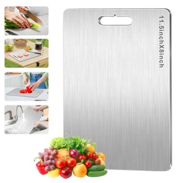 Imagem de Tábuas de corte de titânio para cozinha, tábua de corte de titânio 100% puro, placa de corte de titânio inoxidável dupla face não tóxica para carne, queijo e vegetais (11,5 L x 8 W)