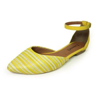 Imagem de Sapatilha Bico Fino  Luiza Sobreira Listras Amarelo/Branco Mod. 2154, 