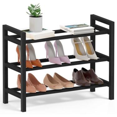 Imagem de Haddockway Sapateira de bambu para armário, organizador de sapatos de pé livre com hastes redondas lisas e alças convenientes, prateleira empilhável de armazenamento de sapatos para entrada, corredor