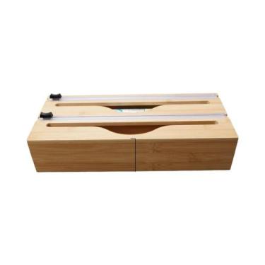 Imagem de Dispensador De Filme De Cozinha Em Bambu Com Cortador De Papel Alumíni