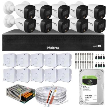 Imagem de Kit 10 Cameras 1220 Full Color Intelbras Dvr Mhdx 16 Ch Color Noite 1TB
