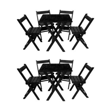 Imagem de Kit 2 Conjuntos Mesa Dobrável 70x70 Com 4 Cadeiras Em Madeira Maciça - Preto - Preto