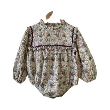 Imagem de Macacão Floral De Primavera Com Renda E Manga Longa Para Bebê Menina, 