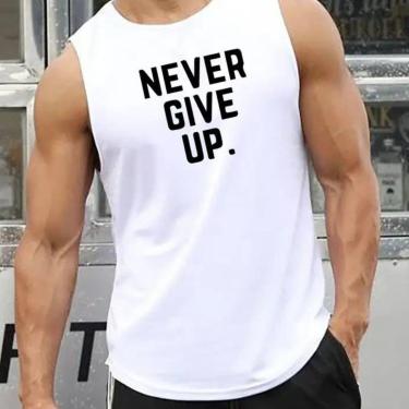 Imagem de Regata Masculina Algodão Academia Never Give Up Frase Casual Tendencia-Masculino