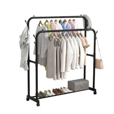Imagem de Cabideiro E Arara Para Guarda Roupas Portátil Com Rodinhas/rodizios Com Prateleira E Sapateira Ideal Para Closet E Loja