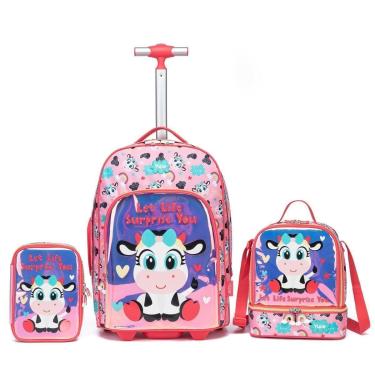Imagem de Mochila Infantil Vaquinha Estojo Reforçado Lancheira Termica Grande 30 Litros-Feminino