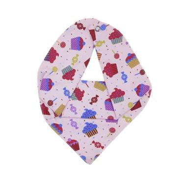 Imagem de Babador Bebe Menina Estampa Cupcake Rosa Bandana Botão Pressão Macio A