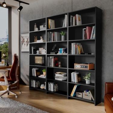 Imagem de Estante de Livros 171CMX182CM Kit 3 Estantes LV200 Preto - DJD Móveis