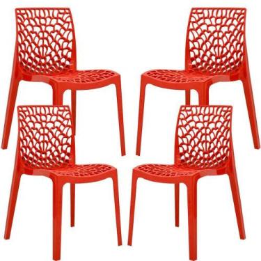 Imagem de Kit 04 Cadeiras Decorativas Sala De Jantar Gruvyer Vermelho - Lyam Dec