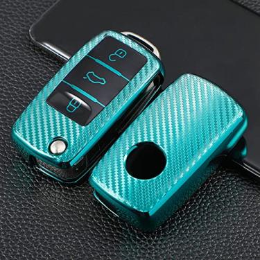 Imagem de KRUPTI Capa para chave de carro em TPU, apto para VW Golf Bora Jetta Polo Golf Passat Skoda Octavia A5 Fabia Seat Ibiza, verde