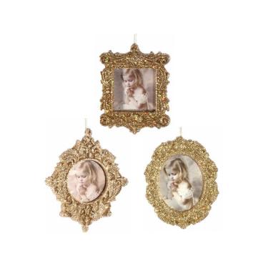 Imagem de Kit Porta Retrato Gliter Dourado Para Árvore Natal 10cm 3 Peças - Magizi