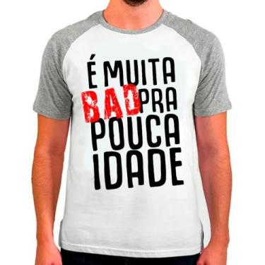 Imagem de Camiseta Raglan Frases Humor Cinza Branca Masc01 - Design Camisetas