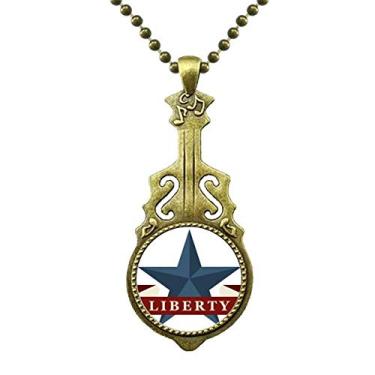 Imagem de DIYthinker Pentagrama Liberty Slogan America Country City Colar de joias antigas pingente de música