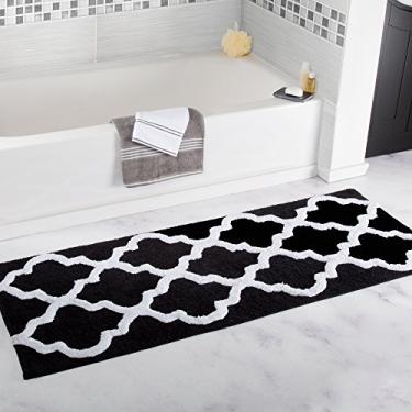 Imagem de Bedford Home Tapete de banheiro 100% algodão Treliça - 61 x 152 cm - Preto