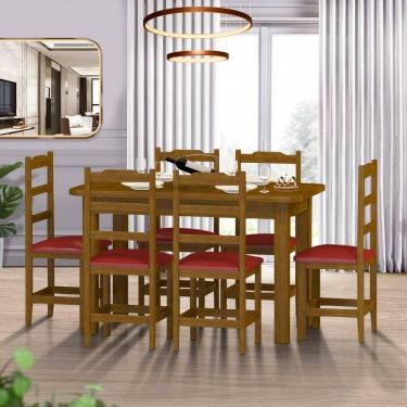 Imagem de Mesa Com 6 Cadeiras Estofadas Madeira Maciça Imbuia Vermelho Pérola Nemargi
