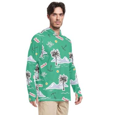 Imagem de Moletom com capuz com proteção solar, manga comprida, ilha tropical, com capuz, FPS 50+, camiseta de natação Rashguard para homens, Verde, Medium