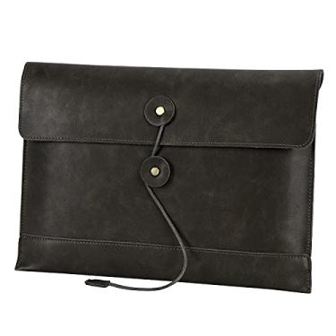 Imagem de Capa masculina feminina de couro PU multifunções para documentos de embreagem tamanho A4 Manila bolsa envelope pasta de conferência, verde militar 35 cm (C) x 9,20 cm (A) x 0,5 cm (L)