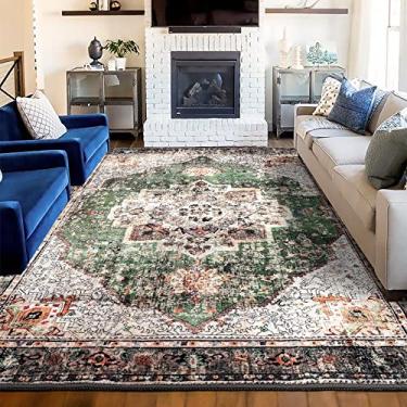 Imagem de YesRug Tapete de área 15 x 22 cm para sala de estar verde boho tapete antiderrapante lavável tapete persa vintage pilha baixa grande tapete para quarto sala de jantar